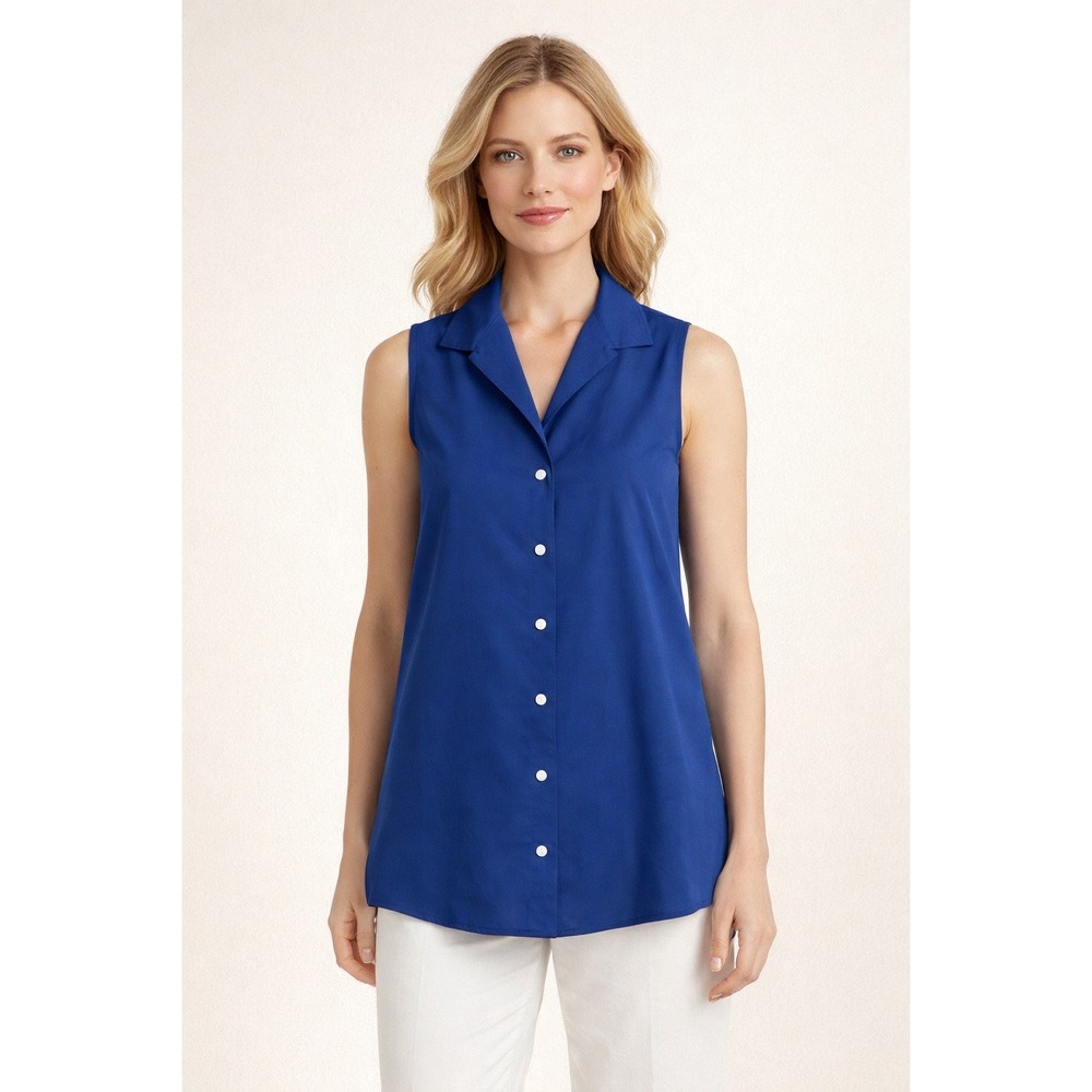 Hinson Wu Women's Royal Blue Sleeveless Button Down Stretch Shirt- Size 4